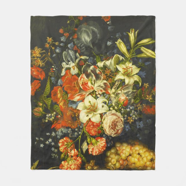 Still Life with Flowers and Fruit  Fleece Blanket (Front)