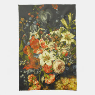 Still Life with Flowers and Fruit Kitchen Towel