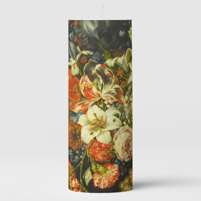 Still Life with Flowers and Fruit  Pillar Candle (Front)