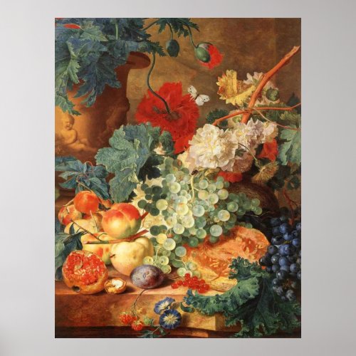 Still life with flowers and fruit poster