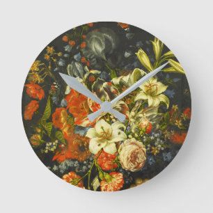 Still Life with Flowers and Fruit Round Clock