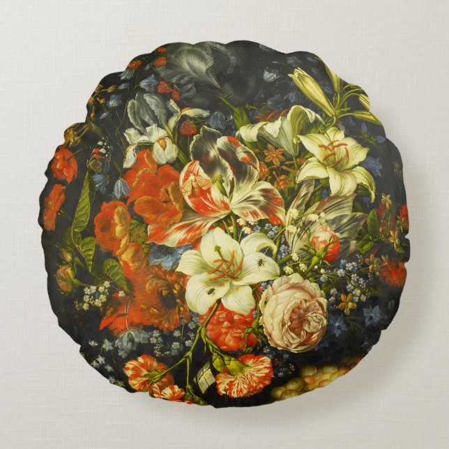 Still Life with Flowers and Fruit  Round Pillow (Front)