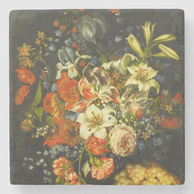 Still Life with Flowers and Fruit  Stone Coaster (Front)