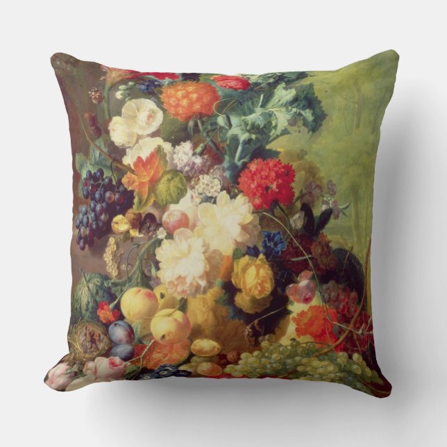 Still Life with Flowers and Fruit Throw Pillow (Front)