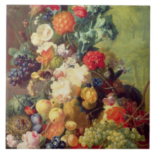 Still Life with Flowers and Fruit Tile