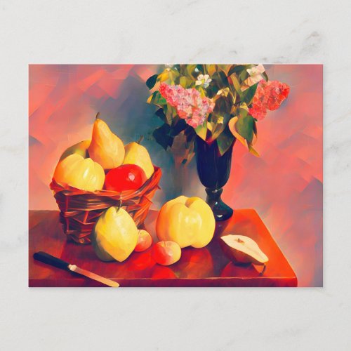 Still life with flowers and fruits  postcard