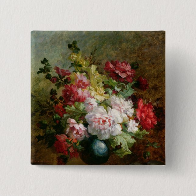 Still life with flowers and sheet music pinback button (Front)