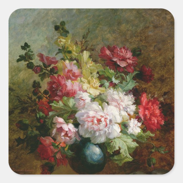 Still life with flowers and sheet music square sticker (Front)