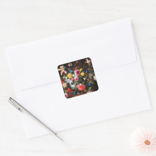 Still Life With Flowers by Nicolas Baudesson Square Sticker (Envelope)