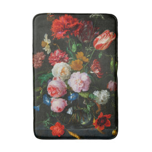 Still Life with Flowers in a Glass Vase Bath Mat