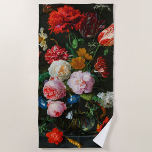 Still Life with Flowers in a Glass Vase Beach Towel