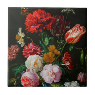 Still Life with Flowers in a Glass Vase Ceramic Tile
