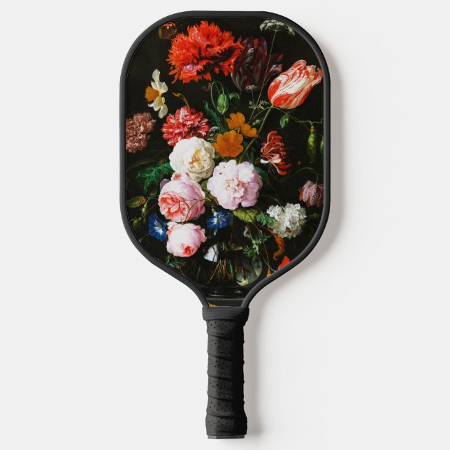 Still Life with Flowers in a Glass Vase Classic Carbon Fiber Pickleball Paddle (Front)