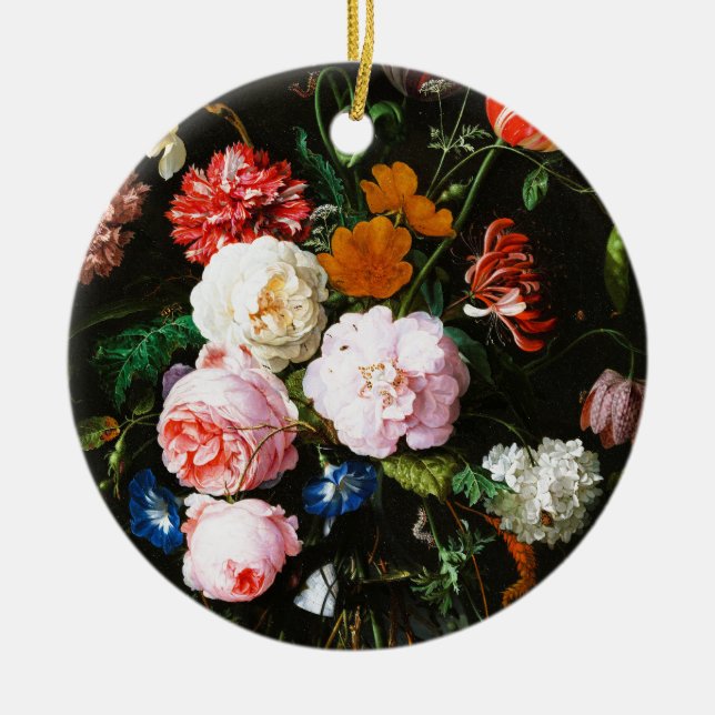 Still Life with Flowers in a Glass Vase Classic Ceramic Ornament (Front)