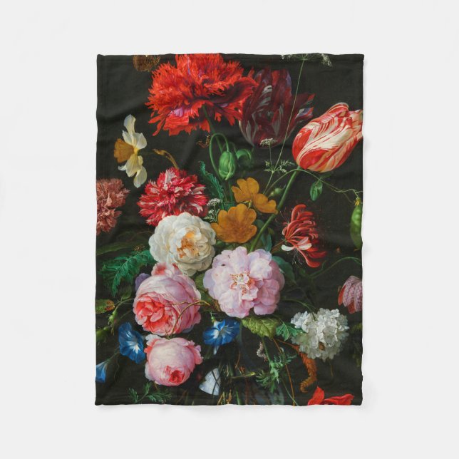 Still Life with Flowers in a Glass Vase  Fleece Blanket (Front)