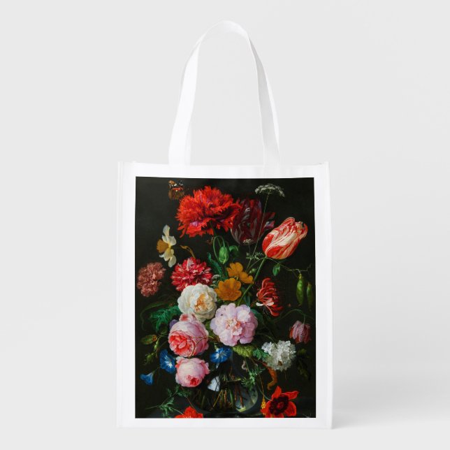 Still Life with Flowers in a Glass Vase  Grocery Bag (Front)