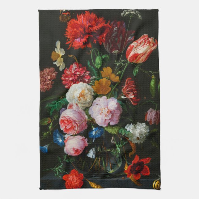 Still Life with Flowers in a Glass Vase  Kitchen Towel (Vertical)