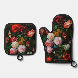 Still Life with Flowers in a Glass Vase Oven Mitt & Pot Holder Set