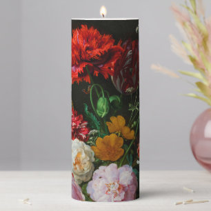 Still Life with Flowers in a Glass Vase  Pillar Candle