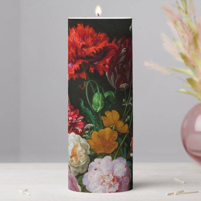 Still Life with Flowers in a Glass Vase  Pillar Candle (In Situ)