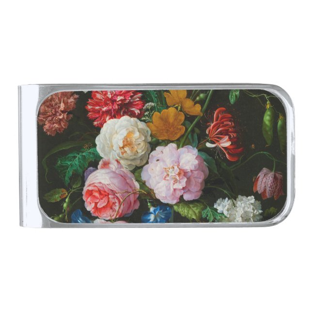 Still Life with Flowers in a Glass Vase  Silver Finish Money Clip (Front)