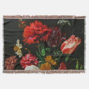 Still Life with Flowers in a Glass Vase  Throw Blanket