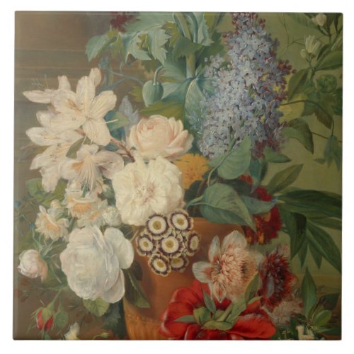 Still Life With Flowers in a Terracotta Vase Ceramic Tile