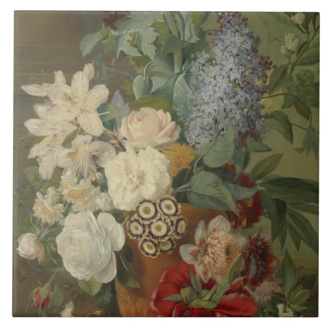 Still Life With Flowers in a Terracotta Vase Ceramic Tile | Zazzle