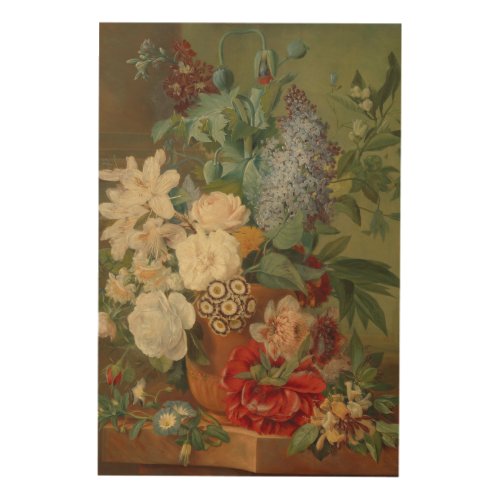 Still Life With Flowers in a Terracotta Vase  Wood Wall Art