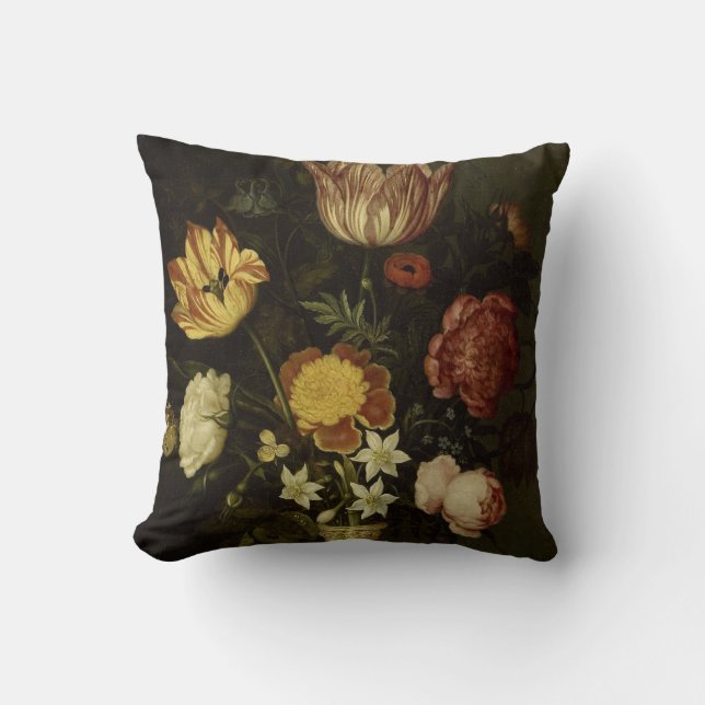 Still Life With Flowers in a Wan-li Vase Ambrosius Throw Pillow (Front)