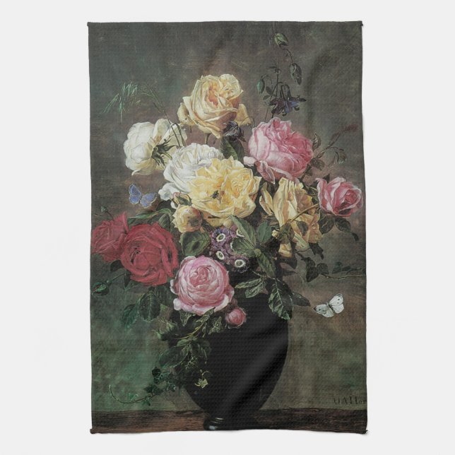 Still Life with Flowers in Vase by Olaf Hermansen Kitchen Towel (Vertical)