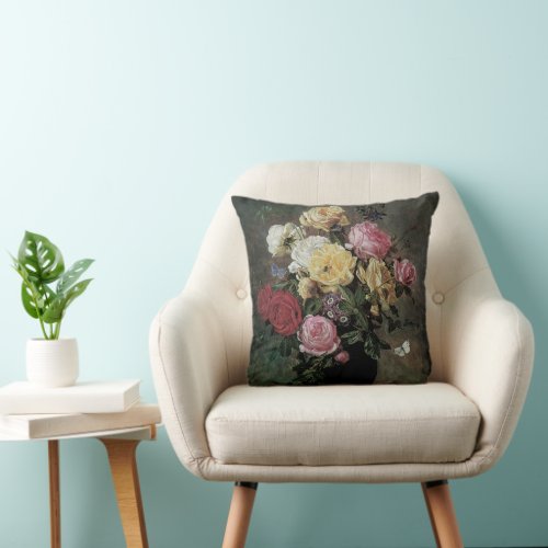 Still Life with Flowers in Vase by Olaf Hermansen Throw Pillow