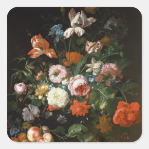 Still life with flowers square sticker