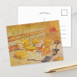 Still Life with French Novels | Vincent van Gogh Postcard<br><div class="desc">Still Life with French Novels and Glass with a Rose (1887) by Dutch post-impressionist artist Vincent Van Gogh. Original artwork is an oil on canvas depicting an stacks of books in warm yellow tones.

Use the design tools to add custom text or personalize the image.</div>