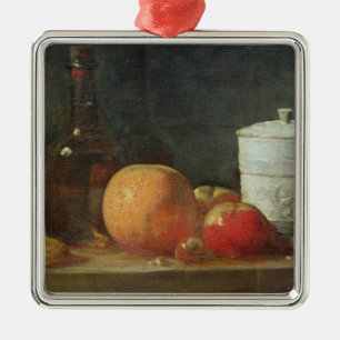 Still Life with Fruit and Wine Bottle Metal Ornament