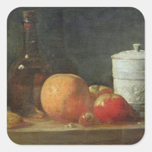 Still Life with Fruit and Wine Bottle Square Sticker