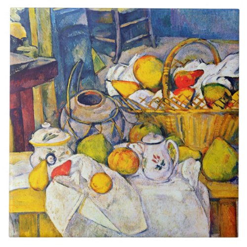 Still Life with Fruit Basket Paul Cezanne Ceramic Tile