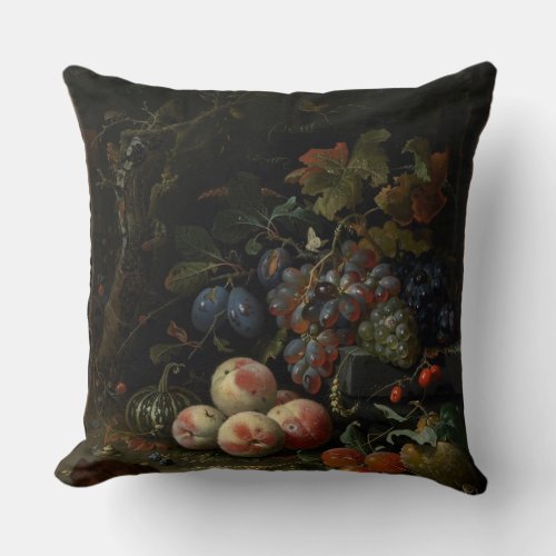 Still Life with Fruit Foliage and Insects c1669 Throw Pillow