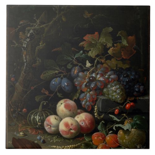 Still Life with Fruit Foliage and Insects c1669 Tile