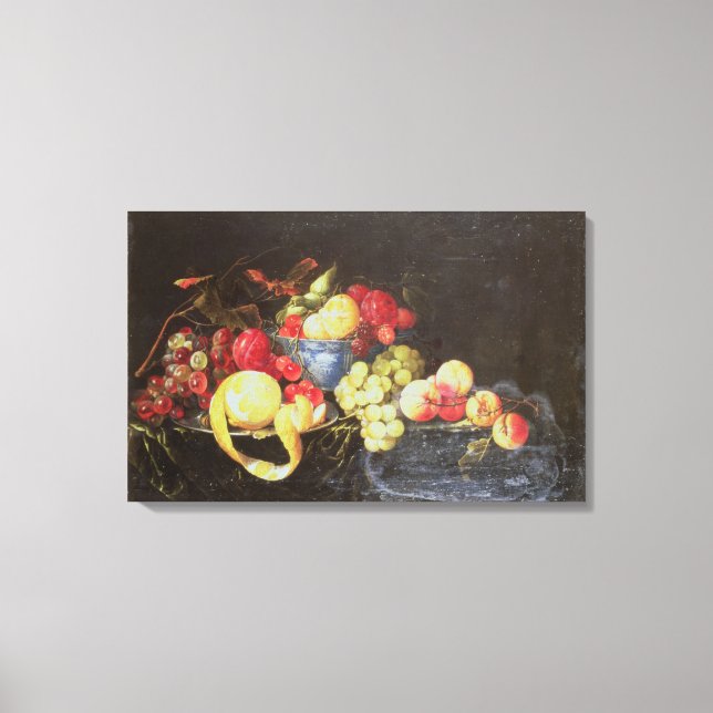 Still Life with Fruit in Delft Bowl, Including a P Canvas Print (Front)
