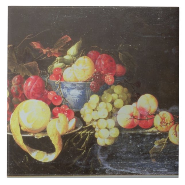 Still Life with Fruit in Delft Bowl, Including a P Ceramic Tile (Front)