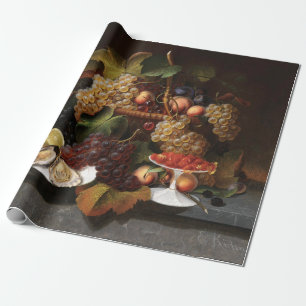 Still Life with fruit, oysters and wine painting Wrapping Paper