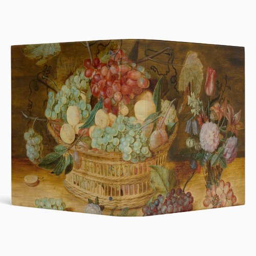 Still life with fruits in a basket _ Issak Soreau 3 Ring Binder