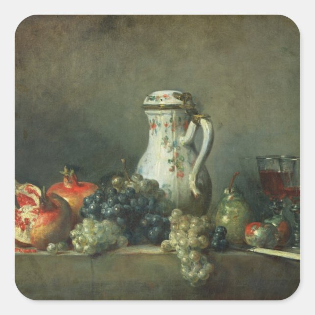 Still Life with Grapes and Pomegranates, 1763 (oil Square Sticker (Front)