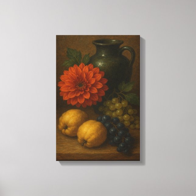Still Life with Grapes, Quinces and Dahlia Canvas Print (Front)