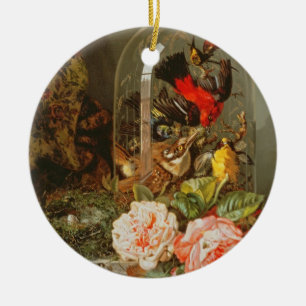 Still Life with Humming Bird in a Glass Dome Ceramic Ornament