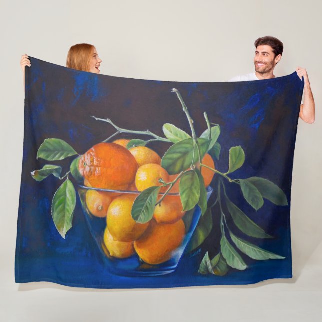 Still Life with Lemons and Orange Branch Fleece Blanket (In Situ)