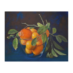 Still Life with Lemons and Orange Branch Wood Wall Art