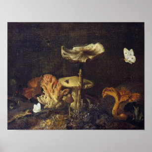Still Life with Mushrooms and Butterflies Poster