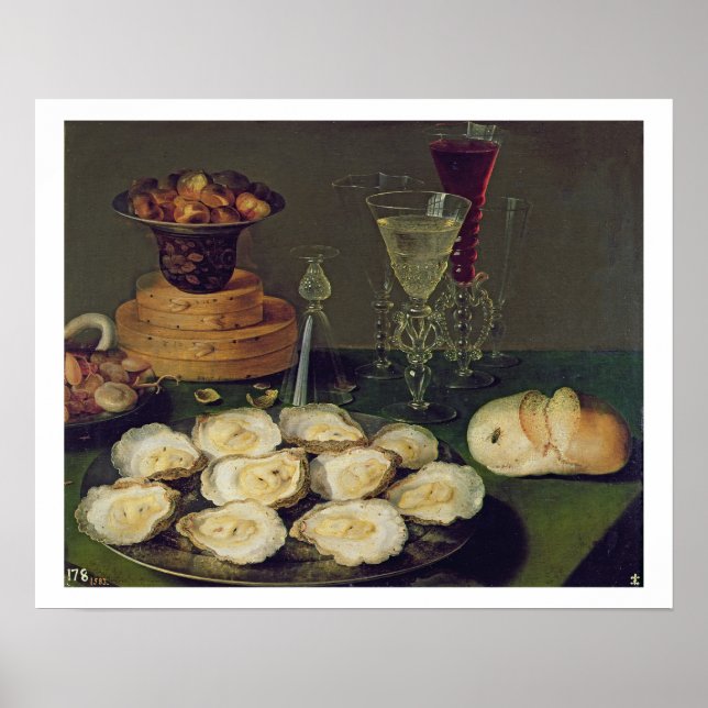 Still Life with Oysters and Glasses (oil on panel) Poster (Front)